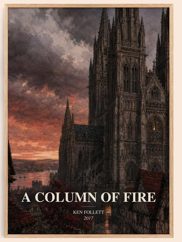 A Column Of Fire watercolour book poster by Ken Follett – framed literary art print