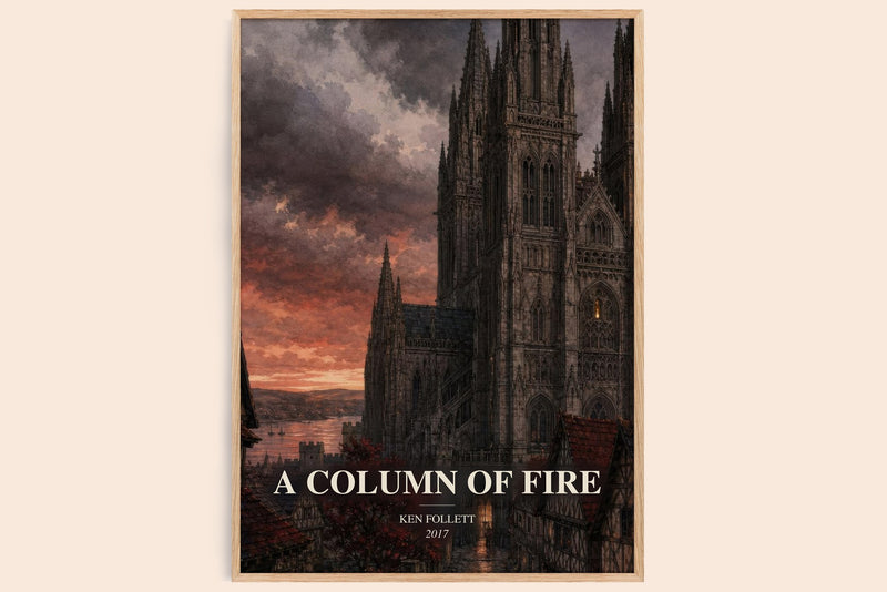 A Column Of Fire watercolour book poster by Ken Follett – framed literary art print