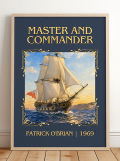 Master and Commander Classic Book Art Print by Patrick O'Brian – framed print leaning on a wooden floor