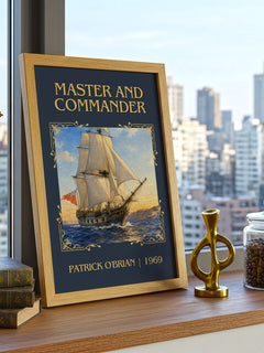 Master and Commander Classic Book Art Print by Patrick O'Brian – framed print on a city-view windowsill