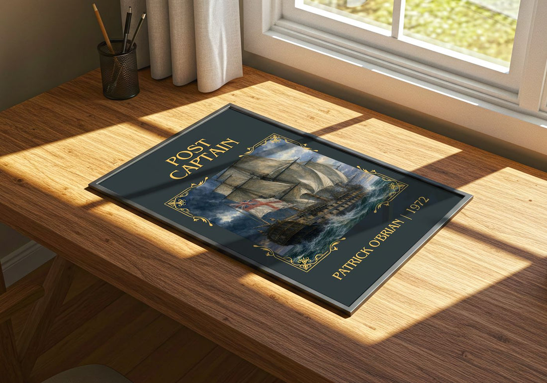 Post Captain Classic Book Art Print by Patrick O'Brian – print on a sunlit desk
