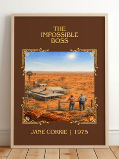 The Impossible Boss Classic Book Art Print by Jane Corrie – framed print leaning on a wooden floor