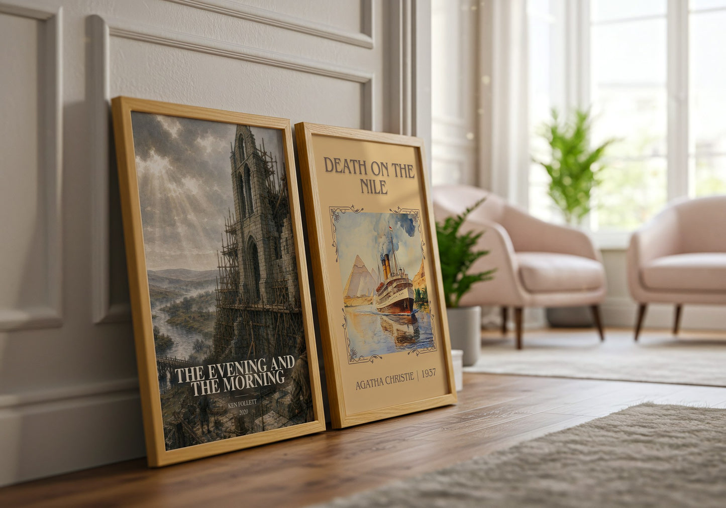 The Evening And The Morning watercolour print framed by window – literary home decor
