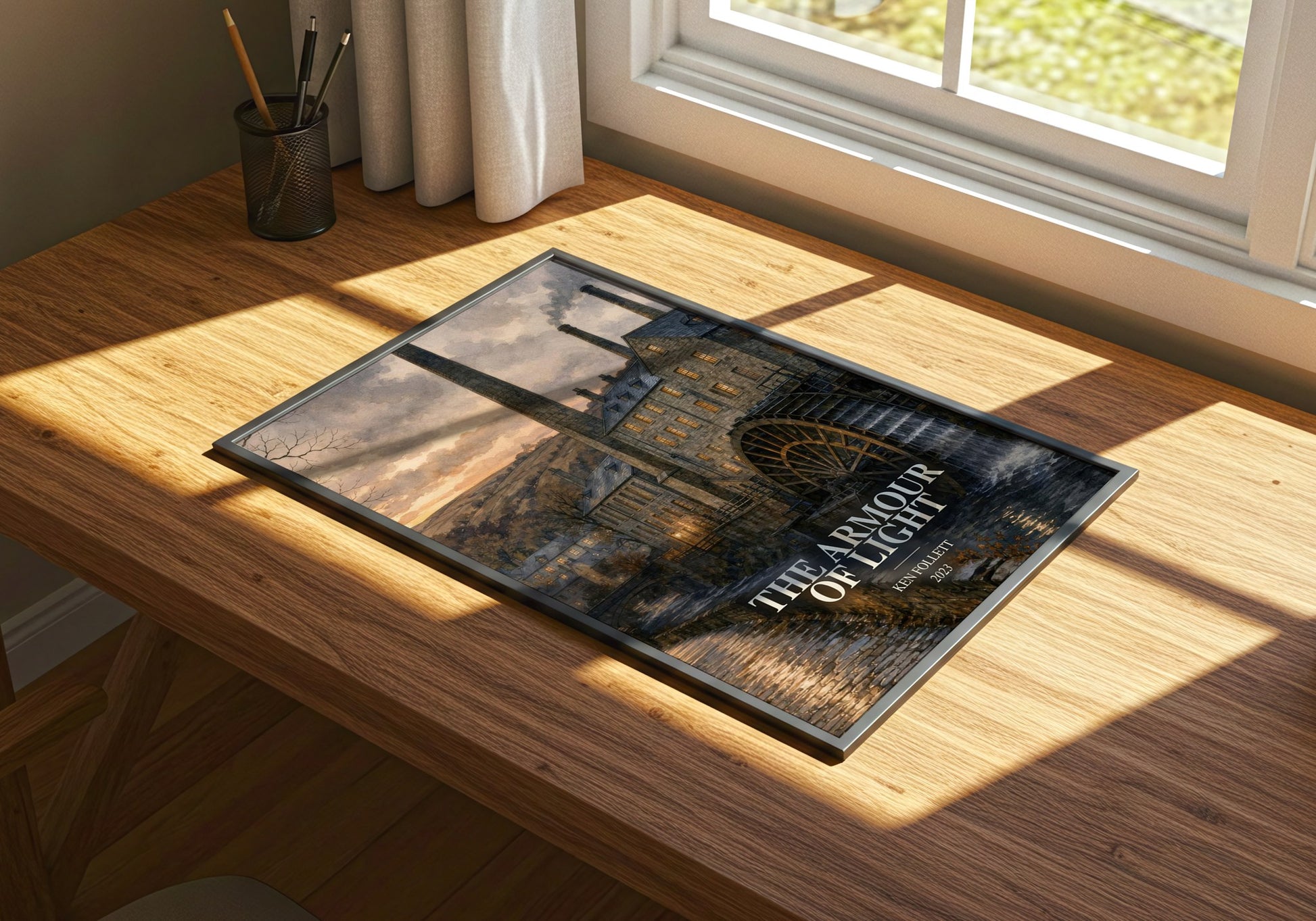 The Armour Of Light watercolour book poster framed on wall – historical fiction wall art