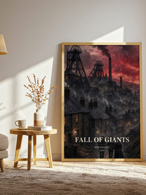 Fall Of Giants watercolour print in frame leaning in hallway – historical fiction wall art