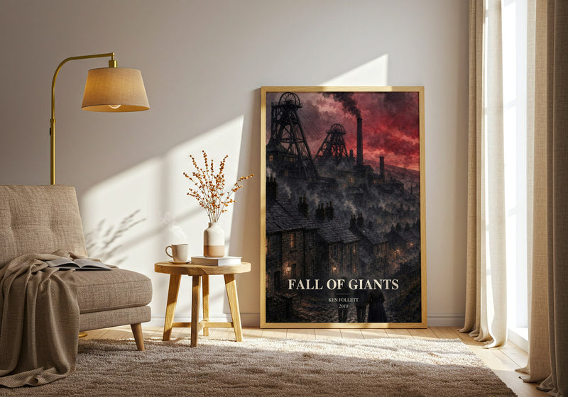 Fall Of Giants watercolour print in frame leaning in hallway – historical fiction wall art