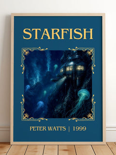 Starfish Classic Book Art Print by Peter Watts – framed print leaning on a wooden floor