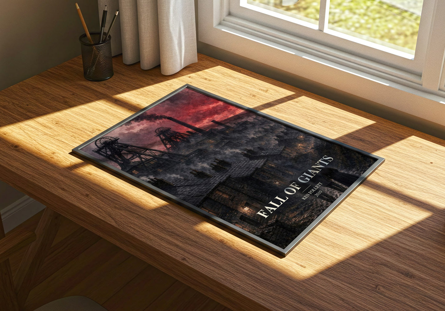 Fall Of Giants watercolour book poster framed on wall – historical fiction wall art