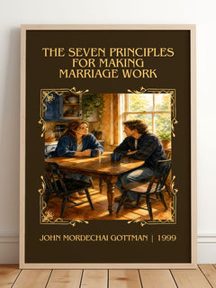 The seven principles for making marriage work Classic Book Art Print by John Mordechai Gottman – framed print leaning on a wooden floor