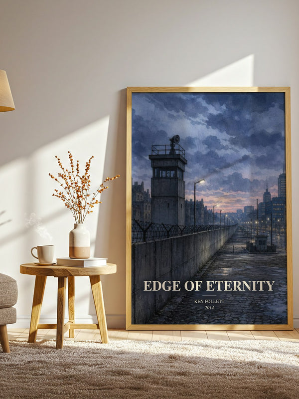Edge Of Eternity watercolour print in frame leaning in hallway – historical fiction wall art