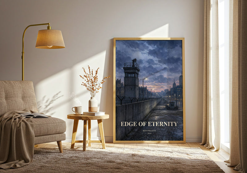 Edge Of Eternity watercolour print in frame leaning in hallway – historical fiction wall art