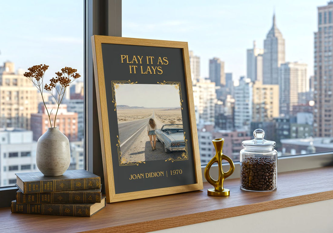 Play It as It Lays Classic Book Art Print by Joan Didion – framed print on a city-view windowsill