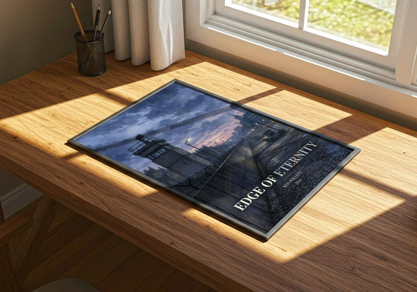 Edge Of Eternity watercolour book poster framed on wall – historical fiction wall art