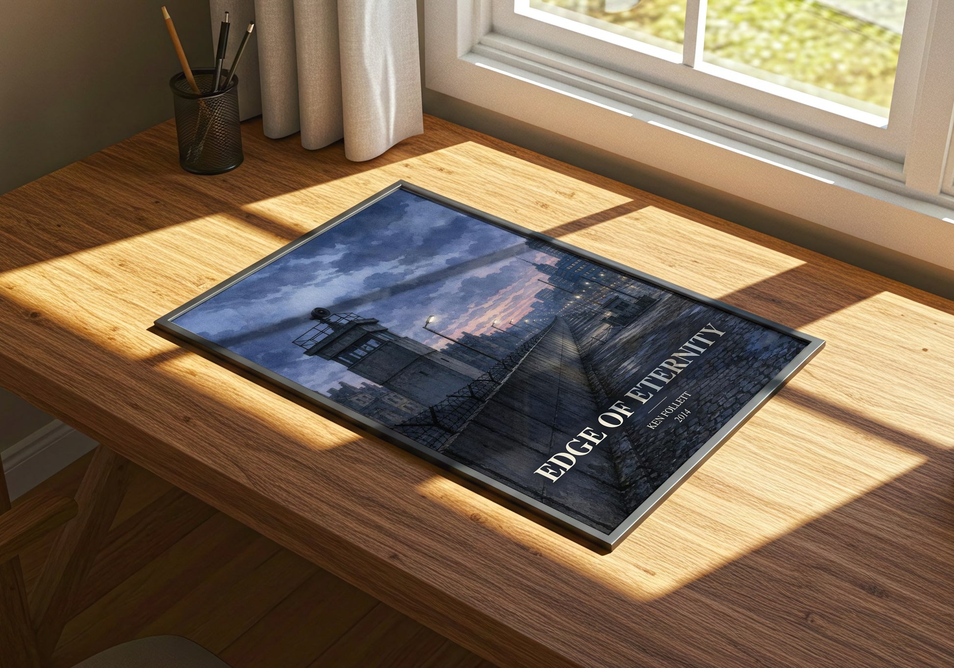 Edge Of Eternity watercolour book poster framed on wall – historical fiction wall art