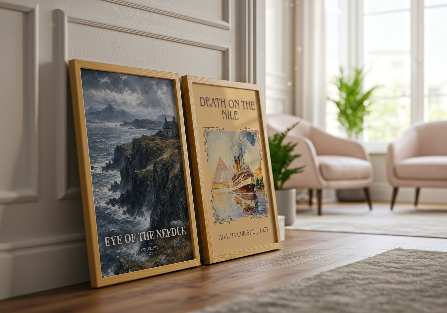 Eye Of The Needle watercolour print framed by window – literary home decor