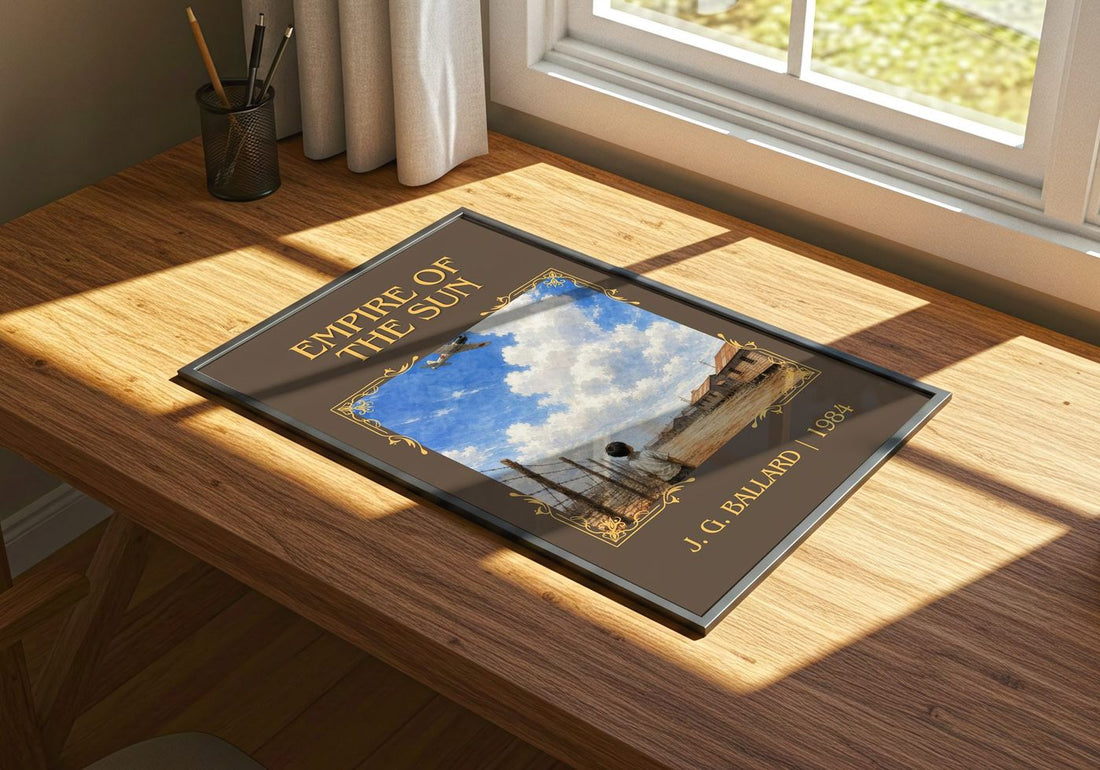 Empire of the Sun Classic Book Art Print by J. G. Ballard – print on a sunlit desk