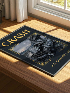 Crash Classic Book Art Print by J. G. Ballard – print on a sunlit desk