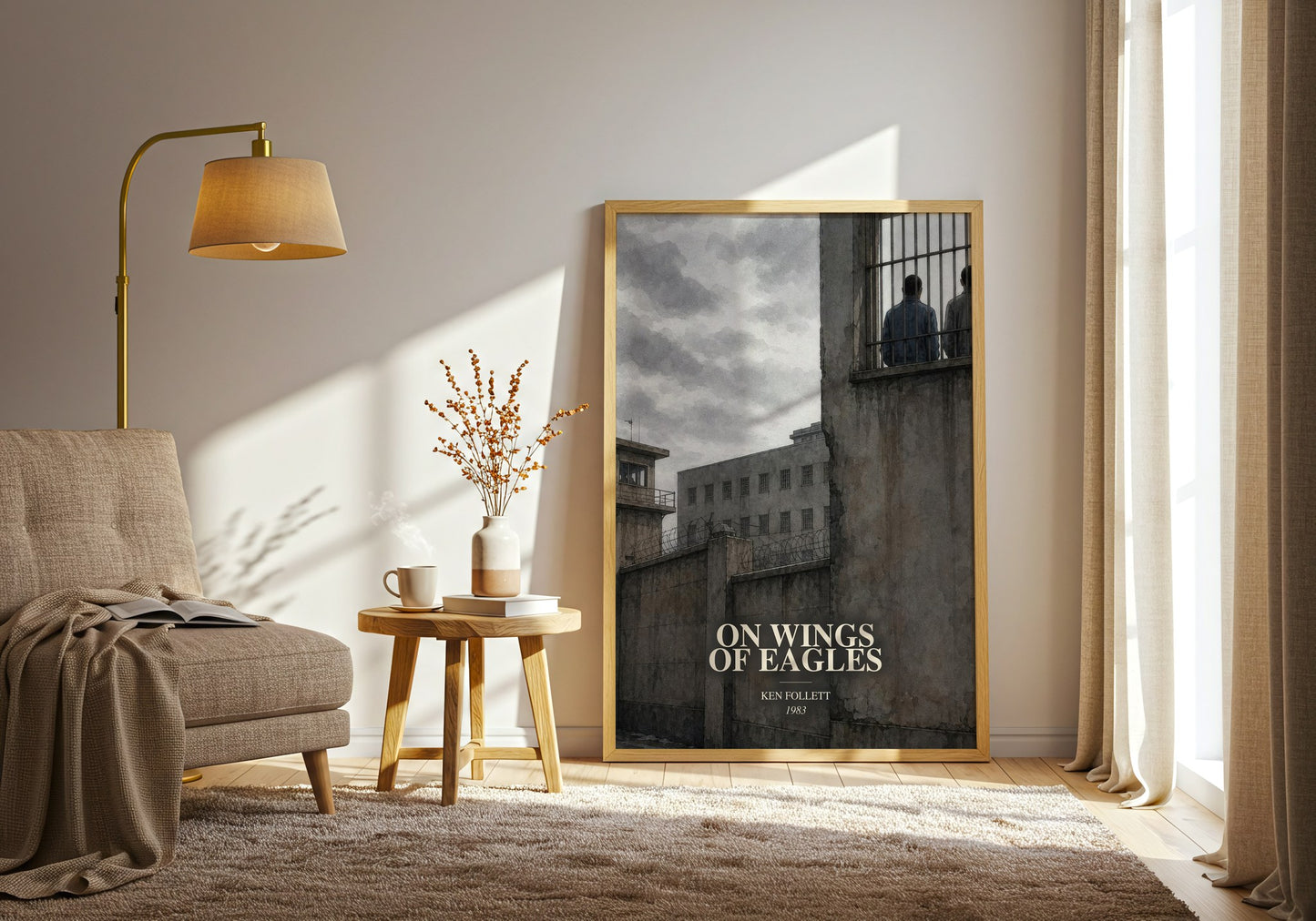 On Wings Of Eagles watercolour print in frame leaning in hallway – non fiction wall art