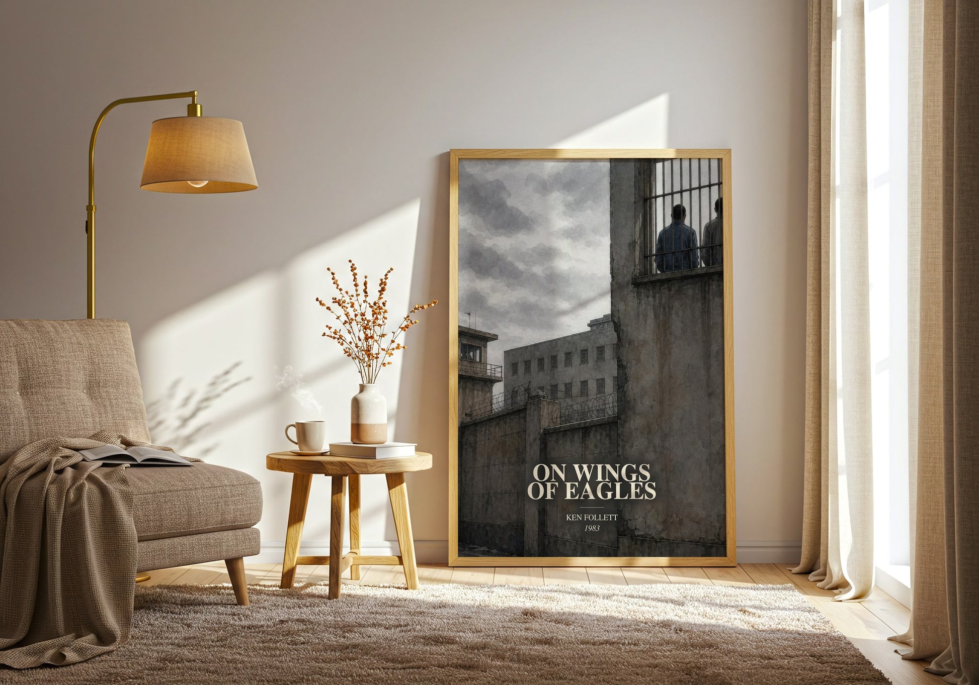 On Wings Of Eagles watercolour print in frame leaning in hallway – non fiction wall art