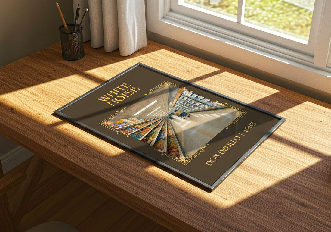 White Noise Classic Book Art Print by Don DeLillo – print on a sunlit desk