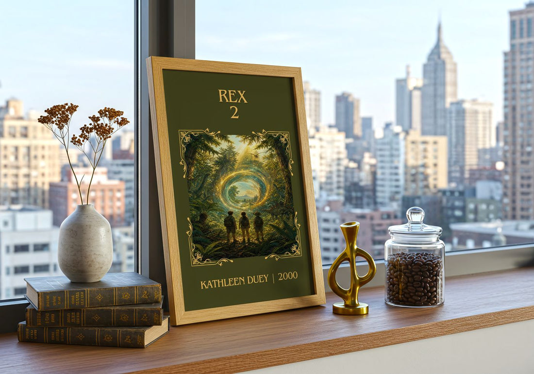 Rex 2 Classic Book Art Print by Kathleen Duey – framed print on a city-view windowsill