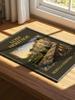 Lost heritage Classic Book Art Print by Rebecca Stratton – print on a sunlit desk