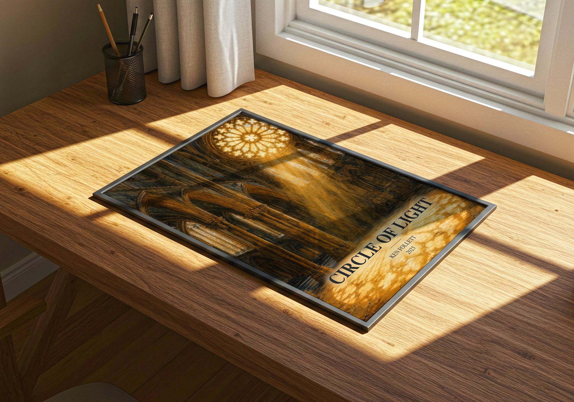 Circle Of Light watercolour book poster framed on wall – thriller wall art