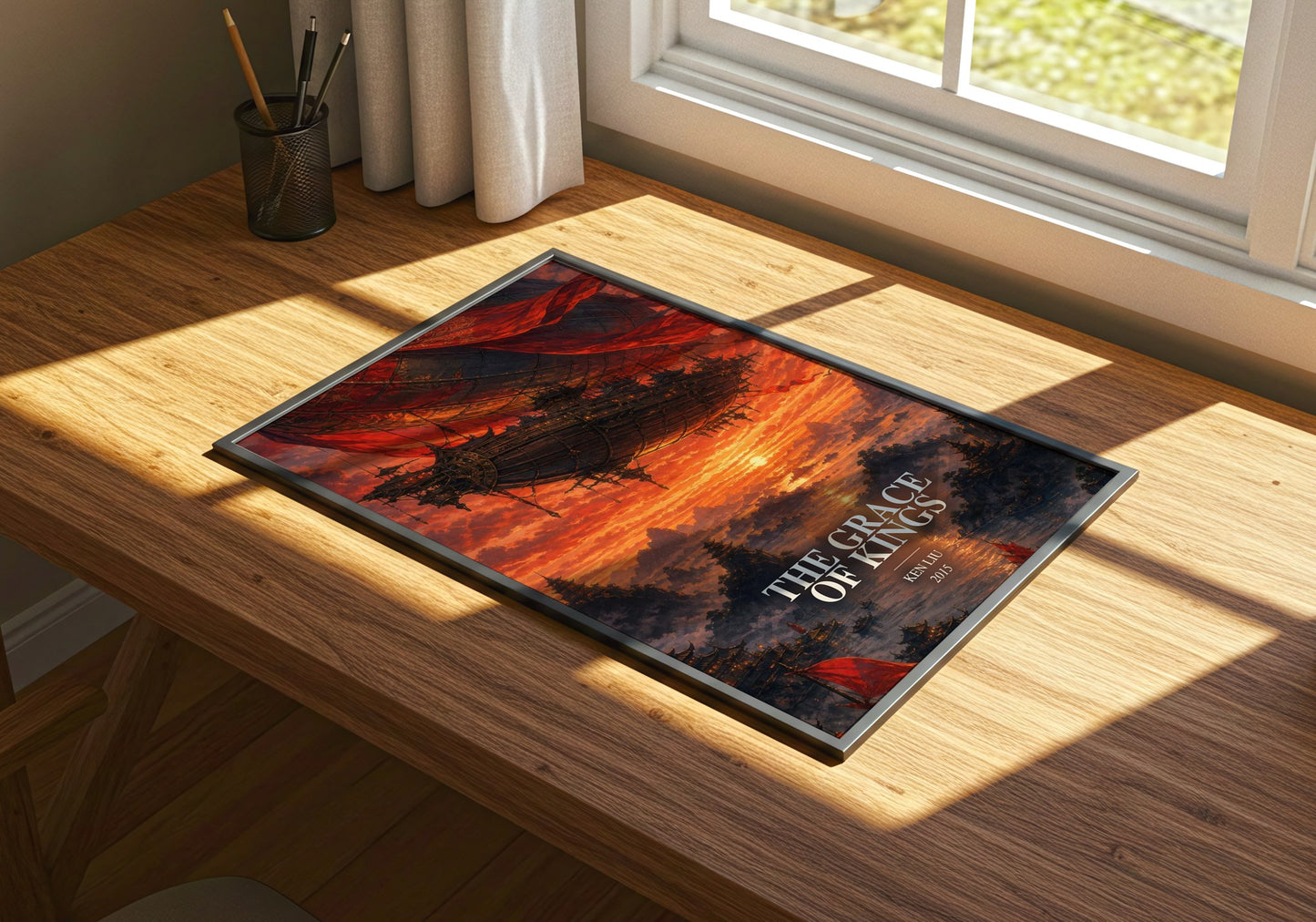The Grace Of Kings watercolour book poster framed on wall – fantasy wall art