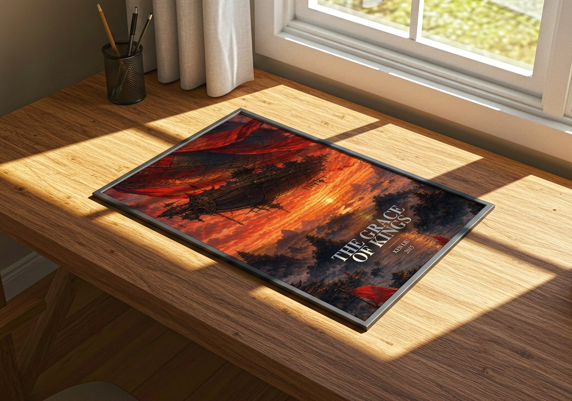 The Grace Of Kings watercolour book poster framed on wall – fantasy wall art