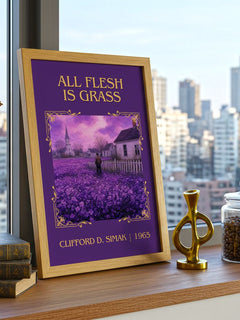 All Flesh Is Grass Classic Book Art Print by Clifford D. Simak – framed print on a city-view windowsill
