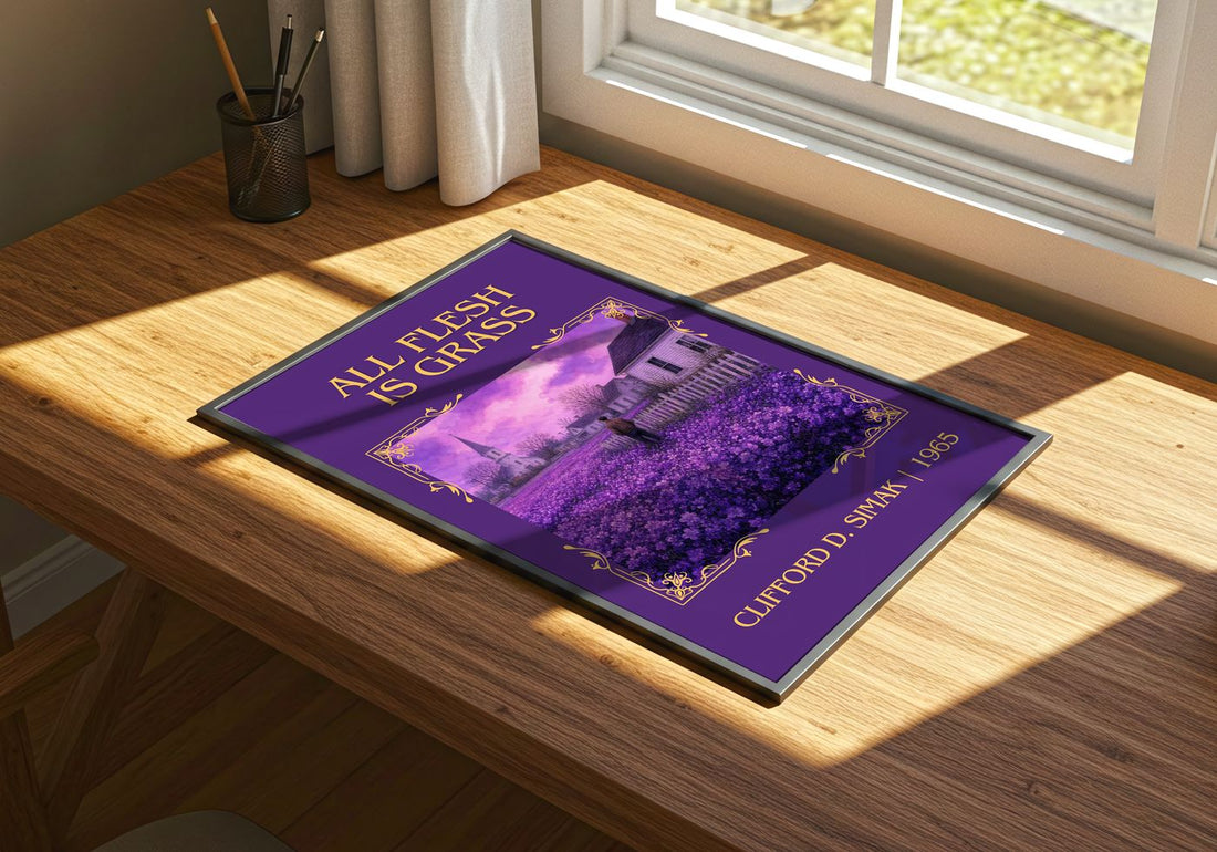 All Flesh Is Grass Classic Book Art Print by Clifford D. Simak – print on a sunlit desk