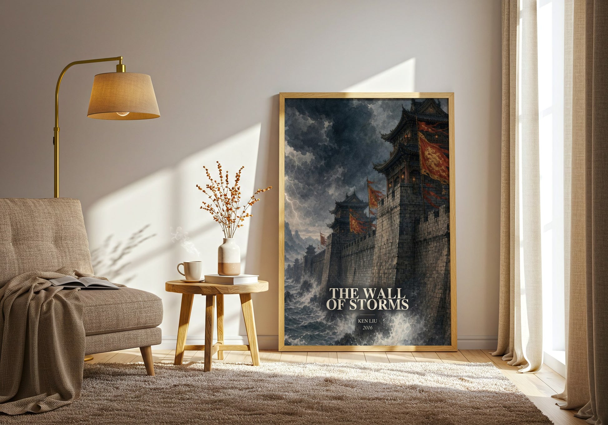 The Wall Of Storms watercolour print in frame leaning in hallway – fantasy wall art