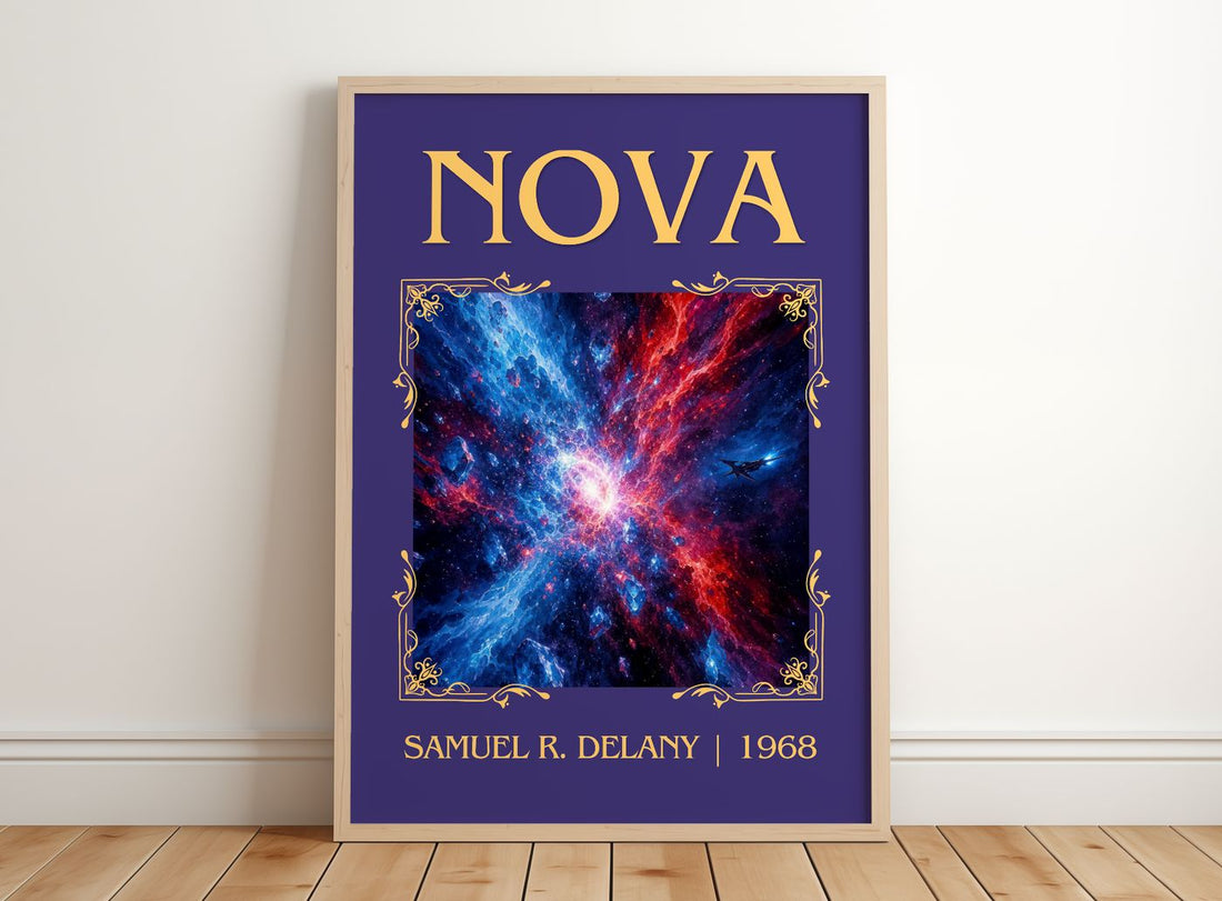 Nova Classic Book Art Print by Samuel R. Delany – framed print leaning on a wooden floor