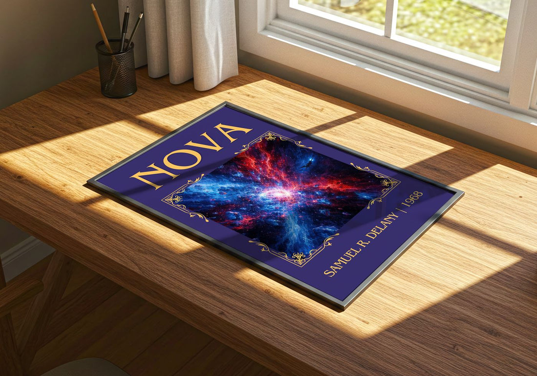 Nova Classic Book Art Print by Samuel R. Delany – print on a sunlit desk