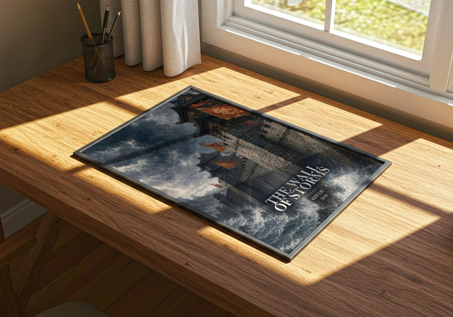 The Wall Of Storms watercolour book poster framed on wall – fantasy wall art