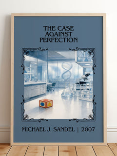 Case against Perfection Classic Book Art Print by Michael J. Sandel – framed print leaning on a wooden floor