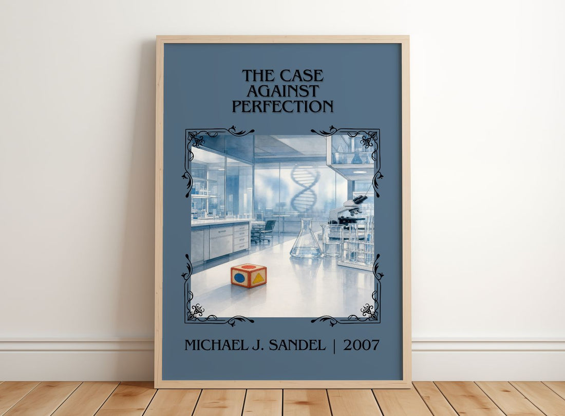Case against Perfection Classic Book Art Print by Michael J. Sandel – framed print leaning on a wooden floor
