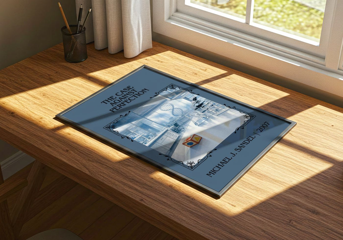 Case against Perfection Classic Book Art Print by Michael J. Sandel – print on a sunlit desk