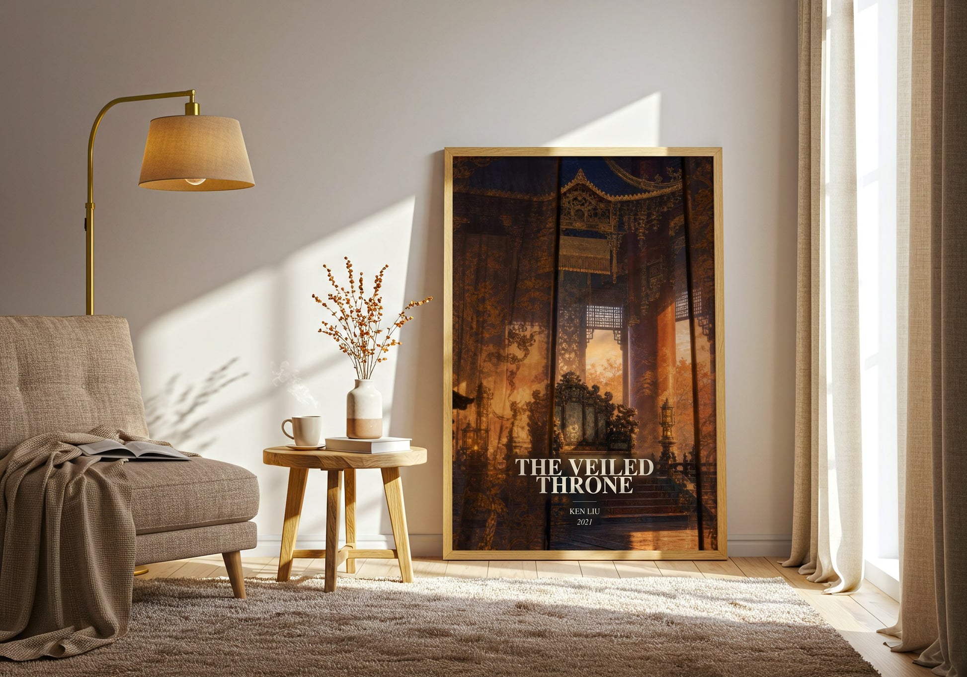 The Veiled Throne watercolour print in frame leaning in hallway – fantasy wall art