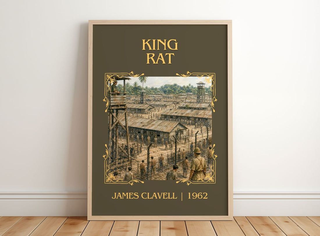 King Rat Classic Book Art Print by James Clavell – framed print leaning on a wooden floor