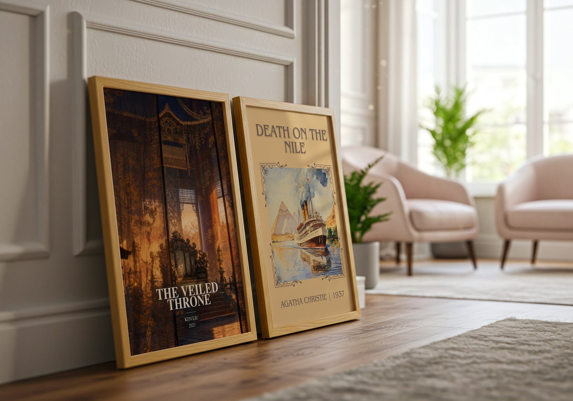 The Veiled Throne watercolour print framed by window – literary home decor