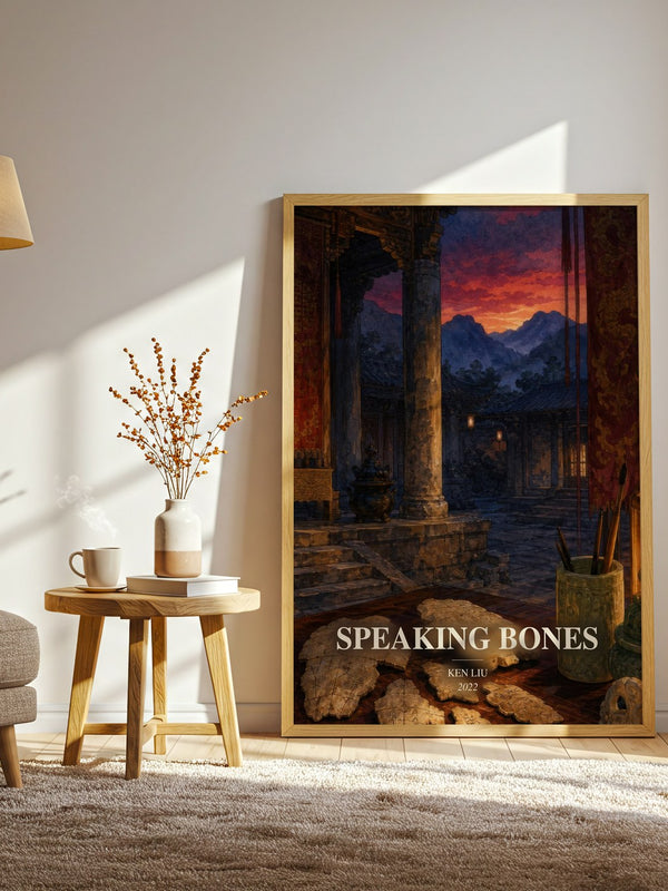 Speaking Bones watercolour print in frame leaning in hallway – fantasy wall art