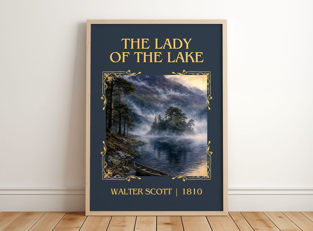 The lady of the lake Classic Book Art Print by Walter Scott – framed print leaning on a wooden floor