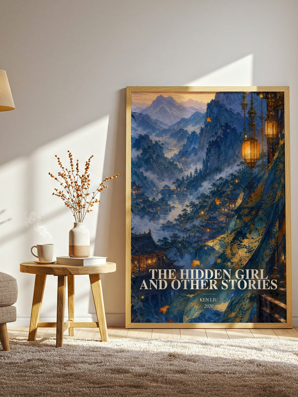 The Hidden Girl And Other Stories watercolour print in frame leaning in hallway – sci fi wall art