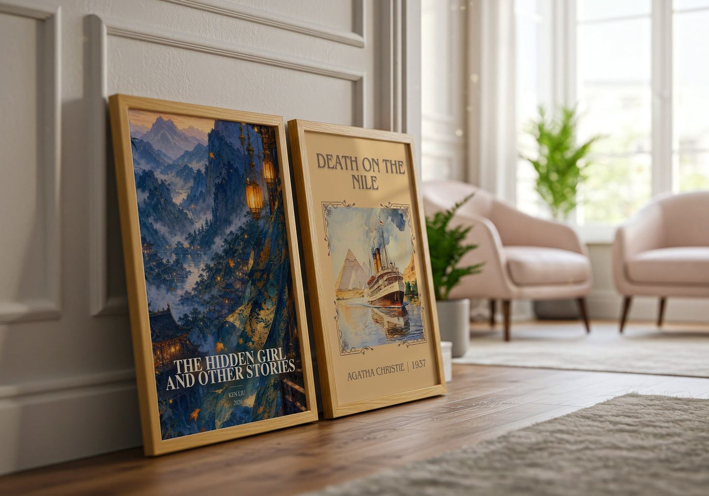 The Hidden Girl And Other Stories watercolour print framed by window – literary home decor