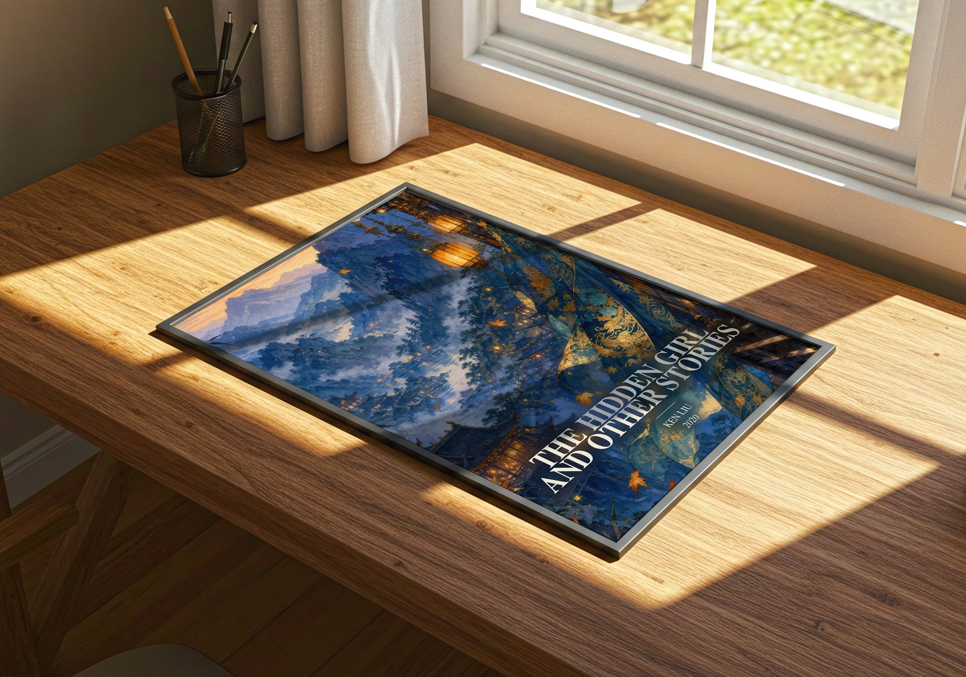 The Hidden Girl And Other Stories watercolour book poster framed on wall – sci fi wall art