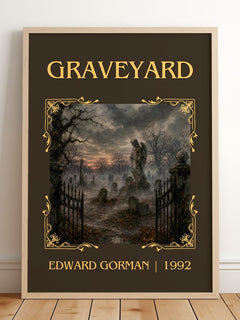 Graveyard Classic Book Art Print by Edward Gorman – framed print leaning on a wooden floor