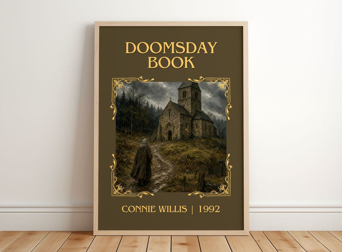 Doomsday book Classic Book Art Print by Connie Willis – framed print leaning on a wooden floor
