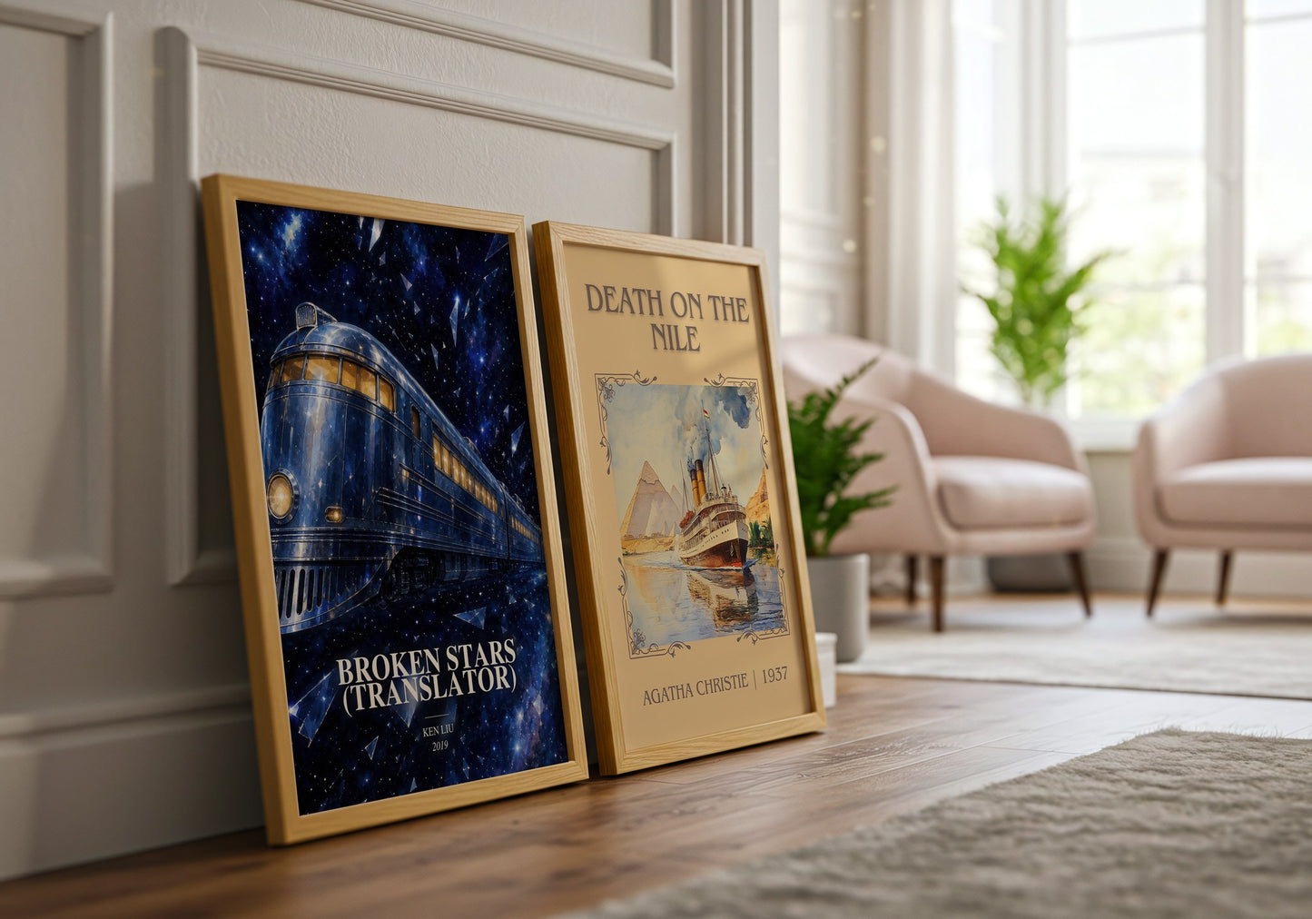 Broken Stars (Translator) watercolour print framed by window – literary home decor