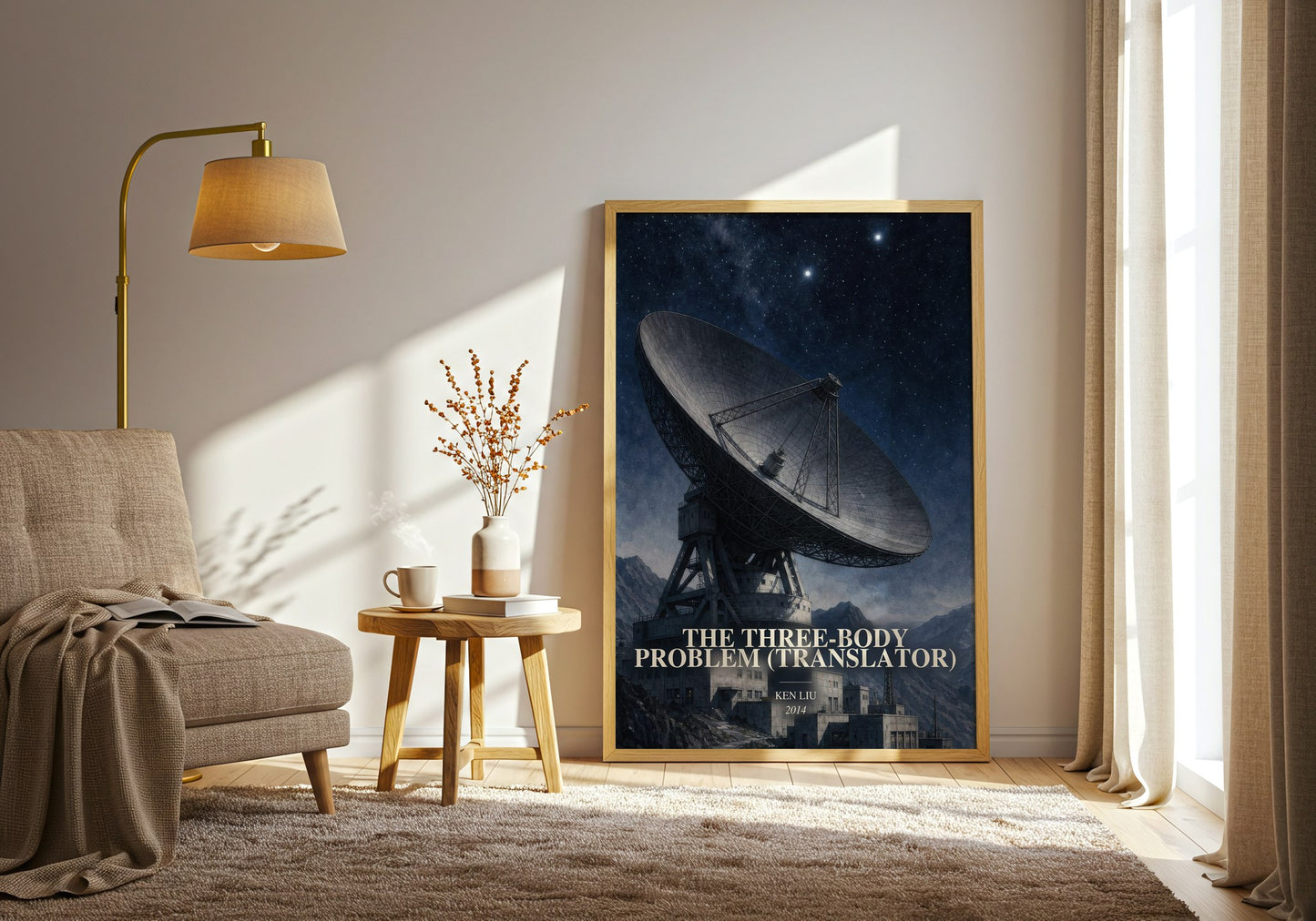 The Three-Body Problem (Translator) watercolour print in frame leaning in hallway – sci fi wall art